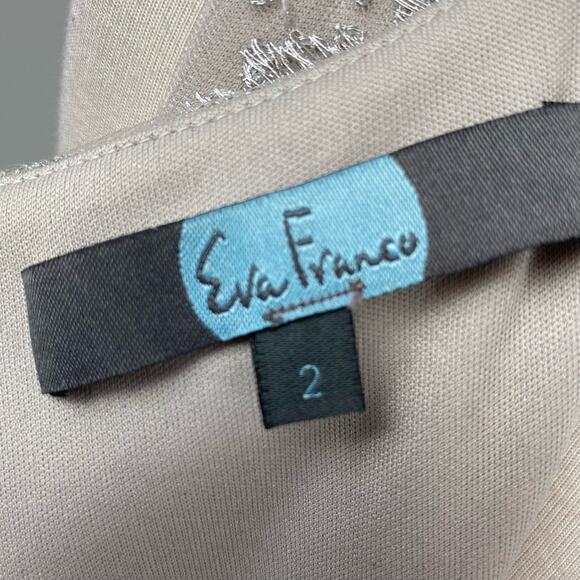 Eva Franco Silver Floral Embroidered Tulle Sleeveless Sheath Dress Size 2 - Picture 7 of 8